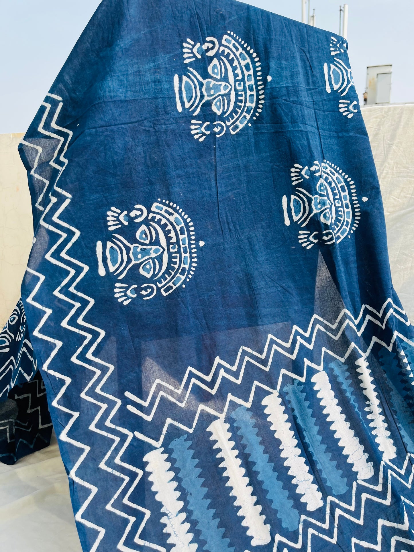 "Heartstrings" Bagru Hand Block Print Indigo Saree