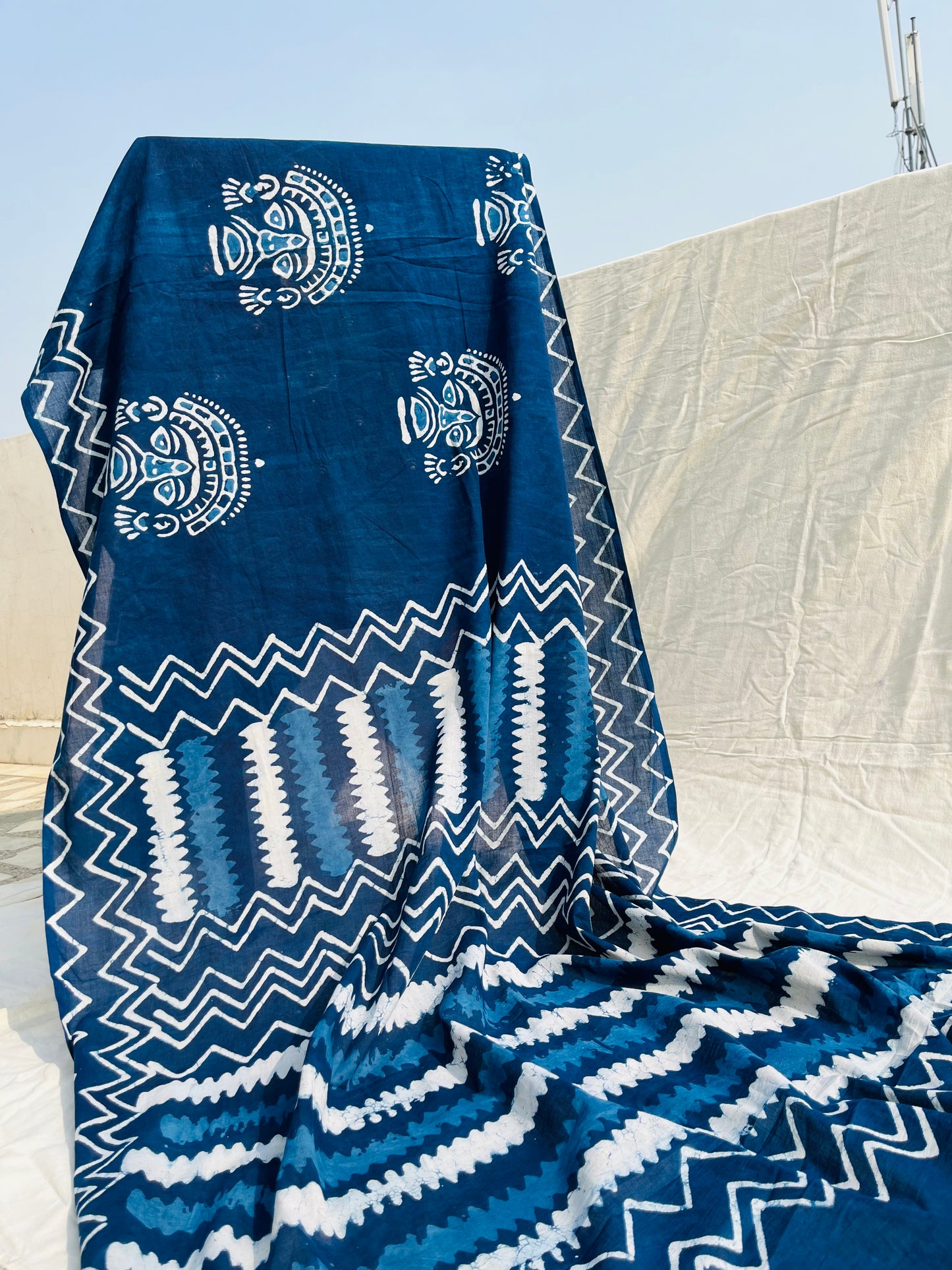 "Heartstrings" Bagru Hand Block Print Indigo Saree