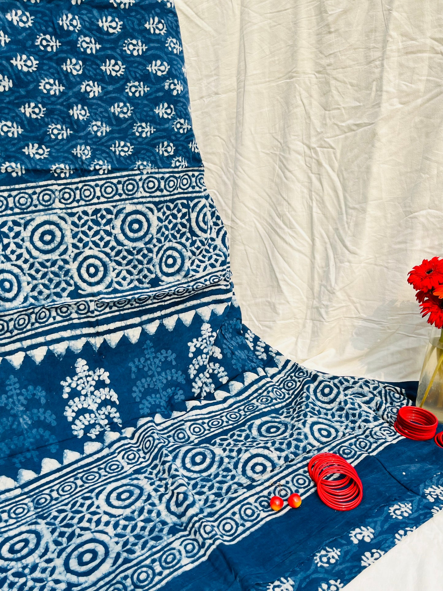 "Moonlit Indigo" Dabu Hand Block Print Saree
