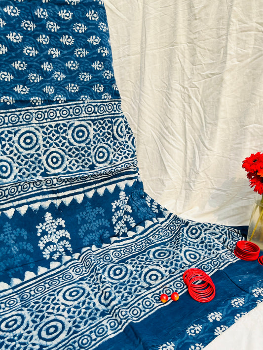 "Moonlit Indigo" Dabu Hand Block Print Saree