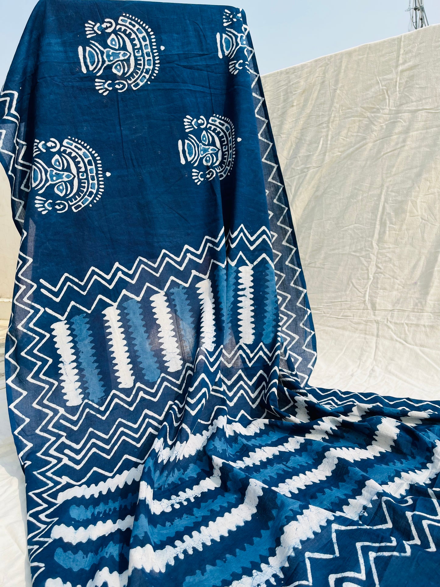 "Heartstrings" Bagru Hand Block Print Indigo Saree