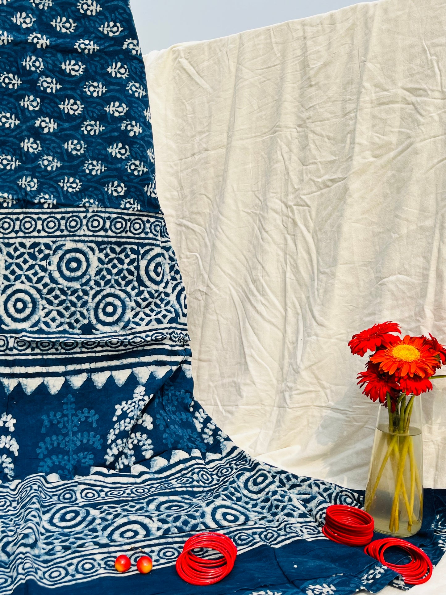 "Moonlit Indigo" Dabu Hand Block Print Saree