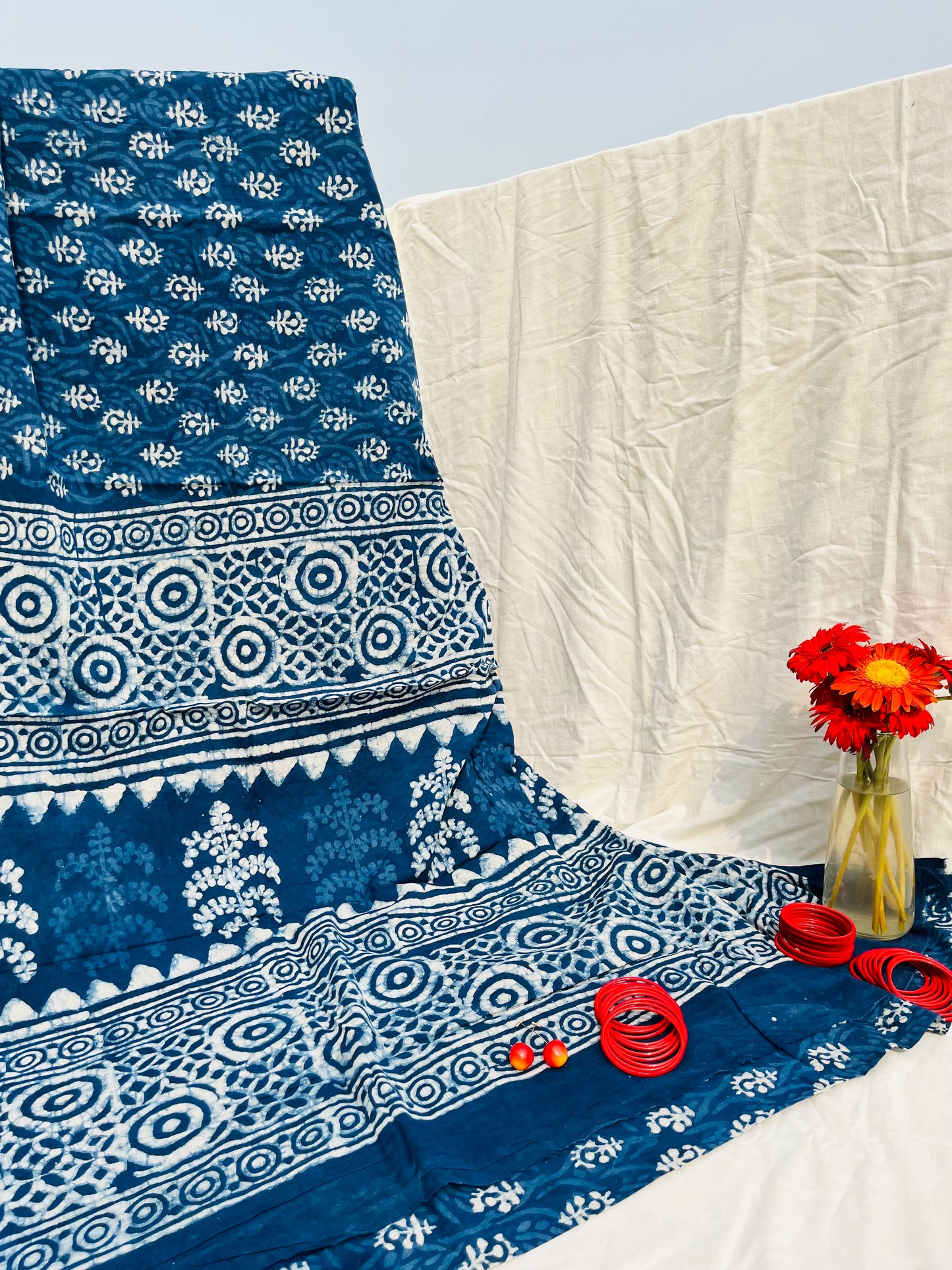 "Moonlit Indigo" Dabu Hand Block Print Saree