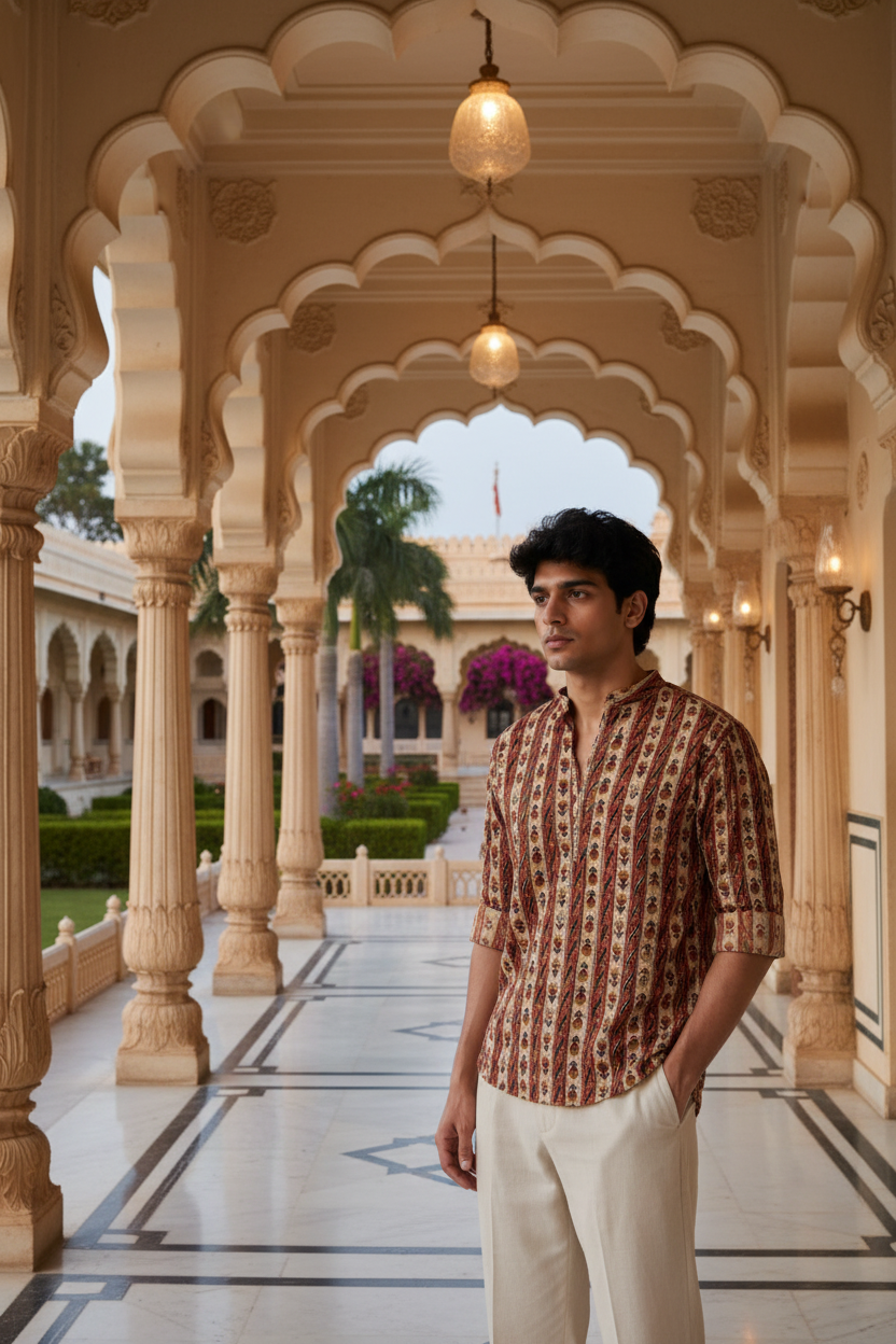 Kutch Beige Hand Block Printed Floral Cotton Shirt