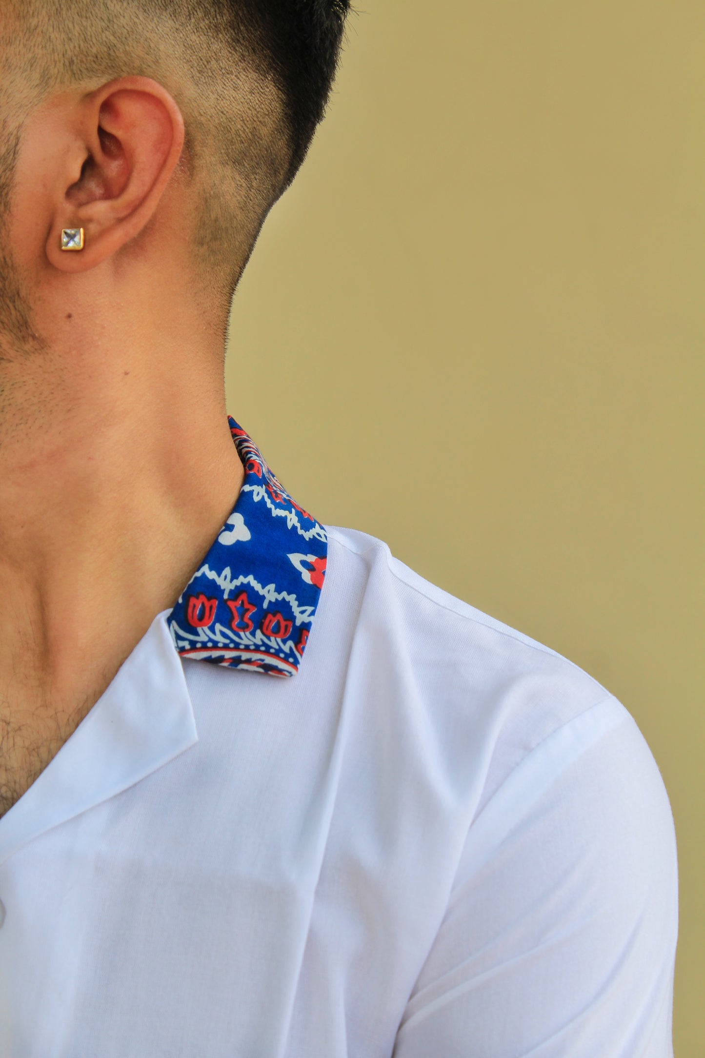 White Printed Shirt with Cuban Collar