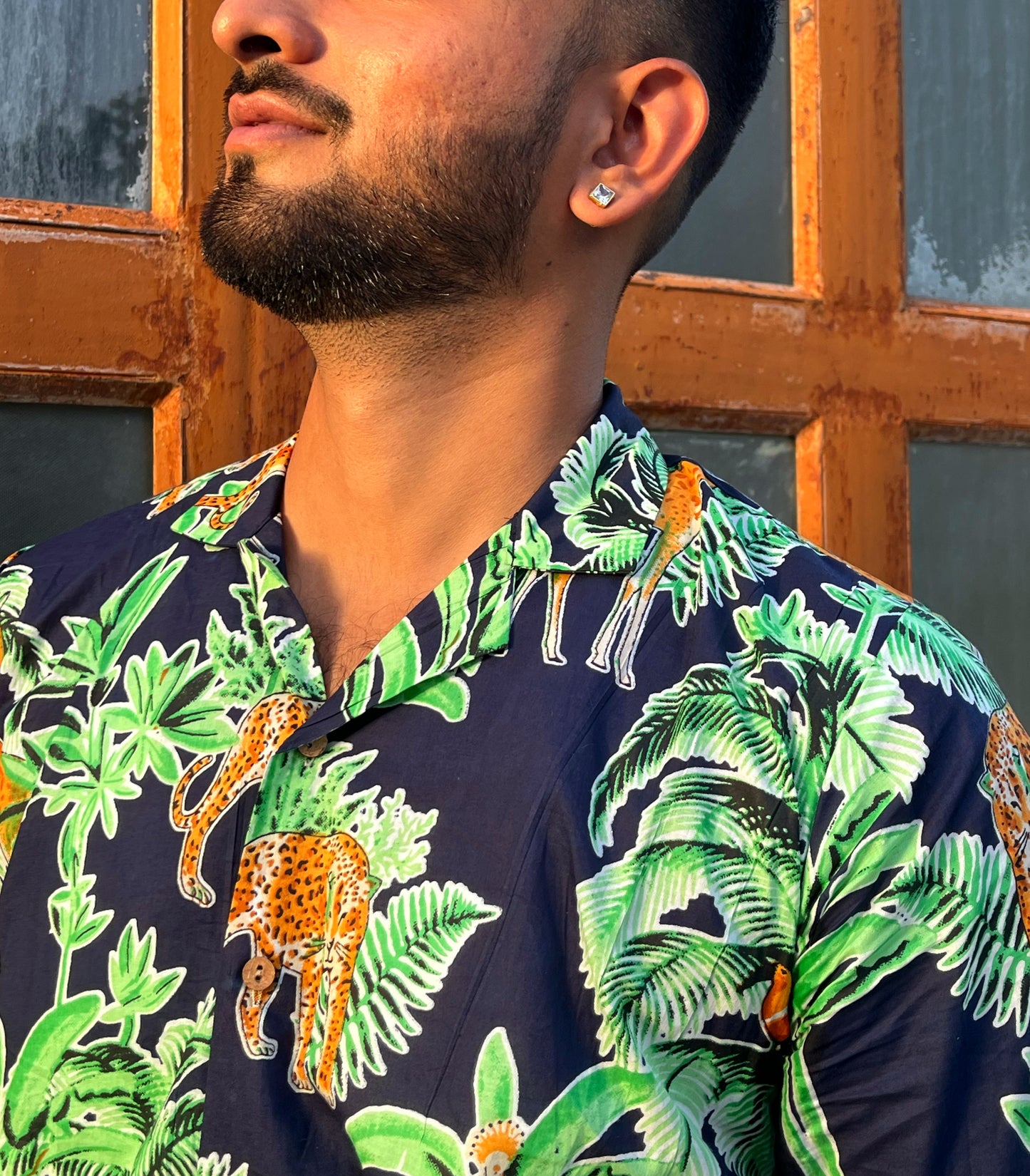 Blue Tropical Print Goa Shirt