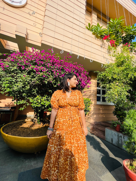Pondicherry Yellow Maxi Dress with Puff Sleeves
