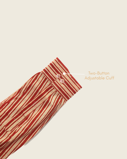 Madrid Red & Beige Striped Cotton Shirt | Italian Spread Collar