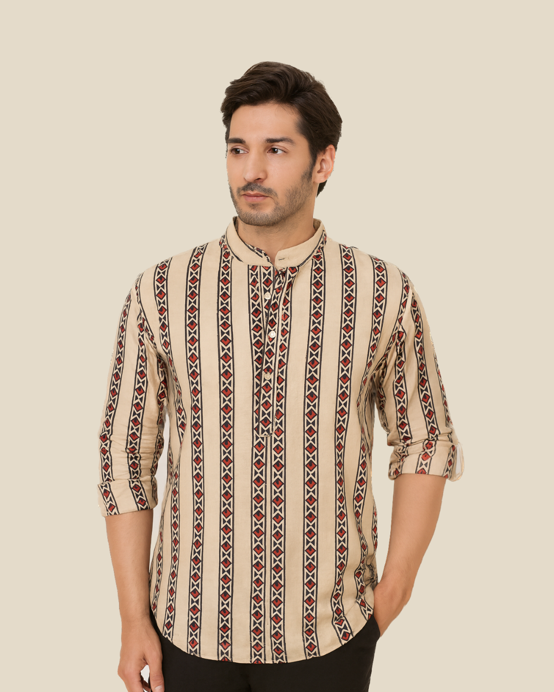 Milan Beige Cotton Printed Shirt