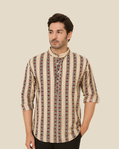Milan Beige Cotton Printed Shirt