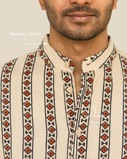 Milan Beige Cotton Printed Shirt