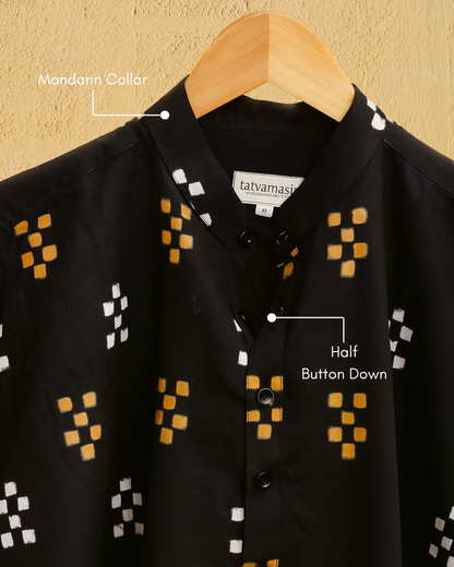 Udaipur Black Cotton Shirt with Mandarin Collar