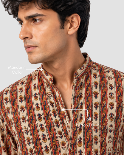 Kutch Beige Hand Block Printed Floral Cotton Shirt