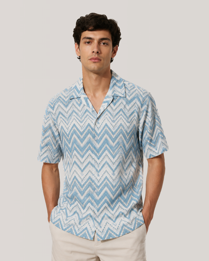 Capri White Printed Cotton Shirt | Cuban Collar
