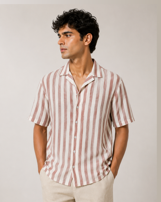 Havana Stripe Cotton Shirt | Cuban Collar