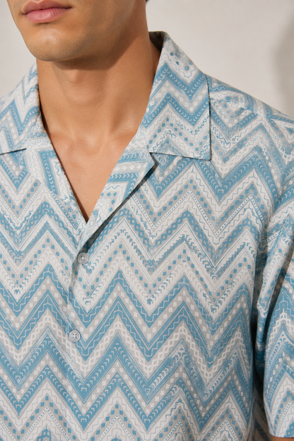 Capri White Printed Cotton Shirt | Cuban Collar