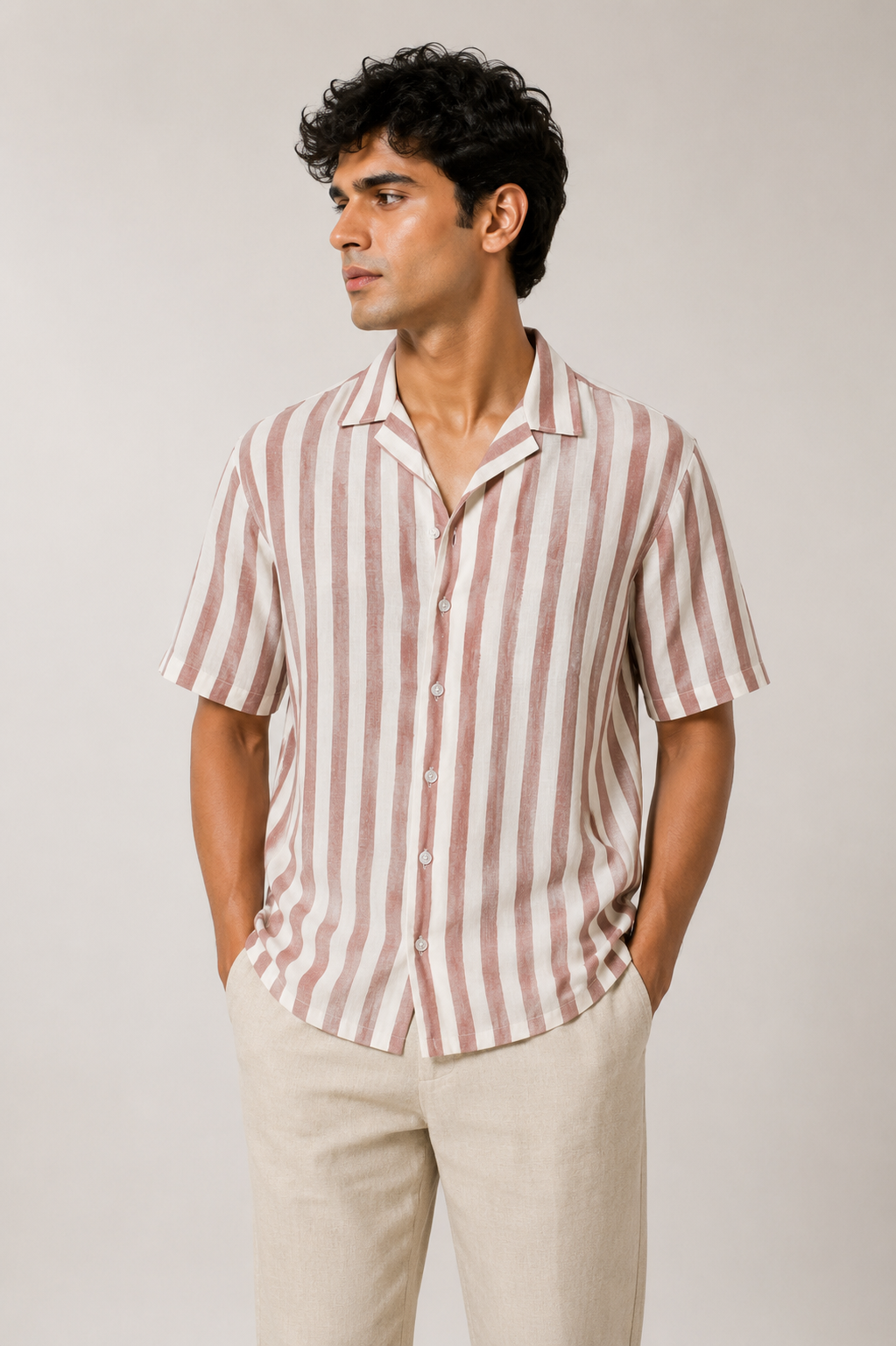 Havana Stripe Cotton Shirt | Cuban Collar