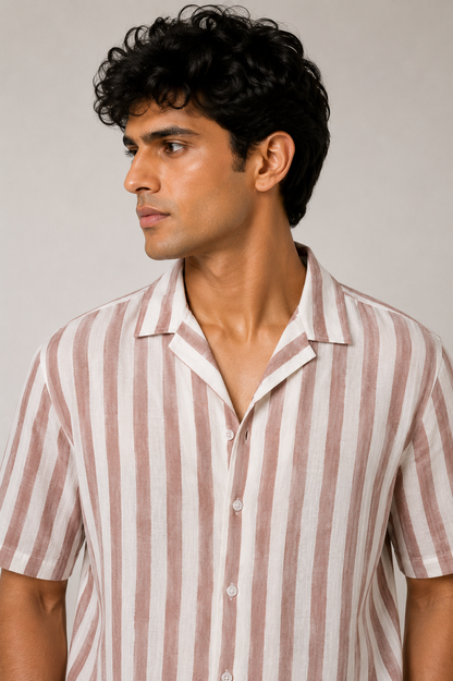 Havana Stripe Cotton Shirt | Cuban Collar