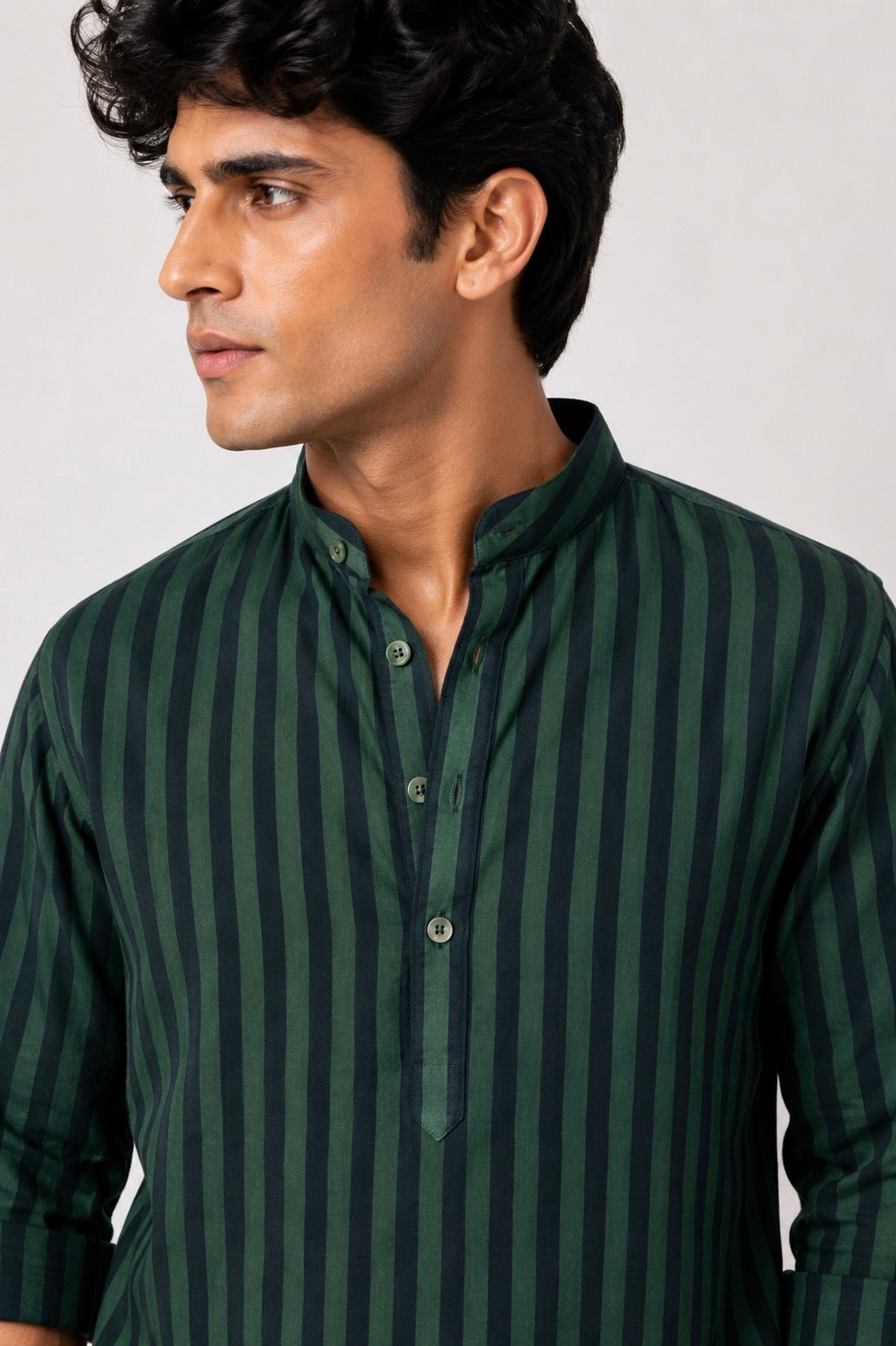 Berlin Green & Black Striped Cotton Shirt