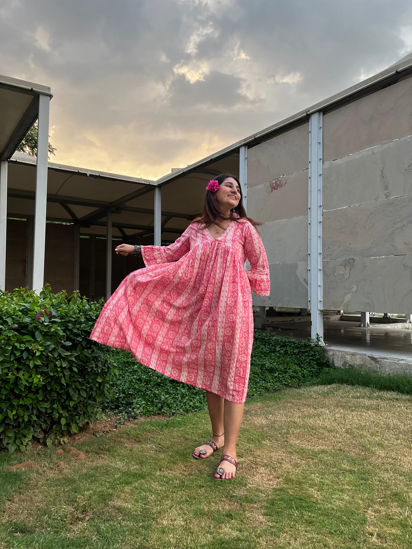 Pretty in Pink Flower Printed Midi Dress