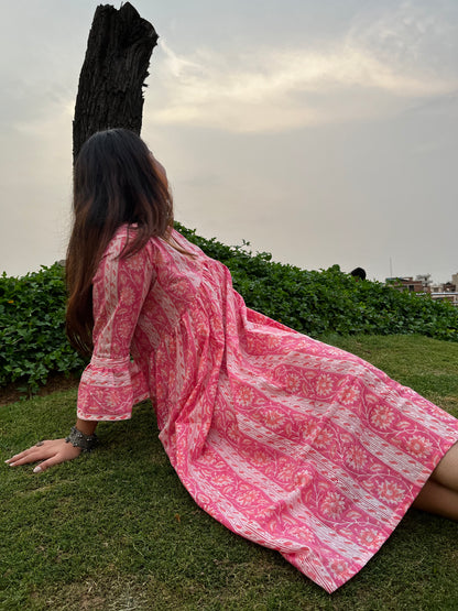 Pretty in Pink Flower Printed Midi Dress