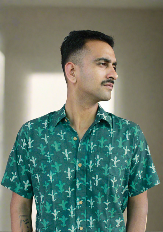 Olive Green Printed Shirt