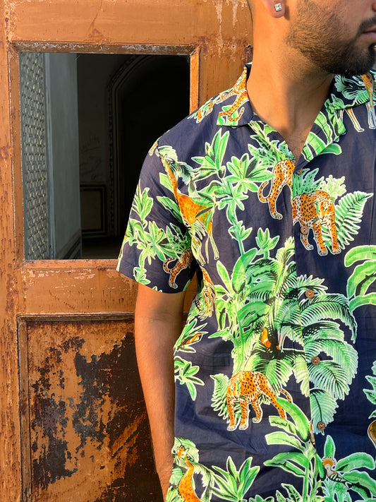 Blue Tropical Print Goa Shirt