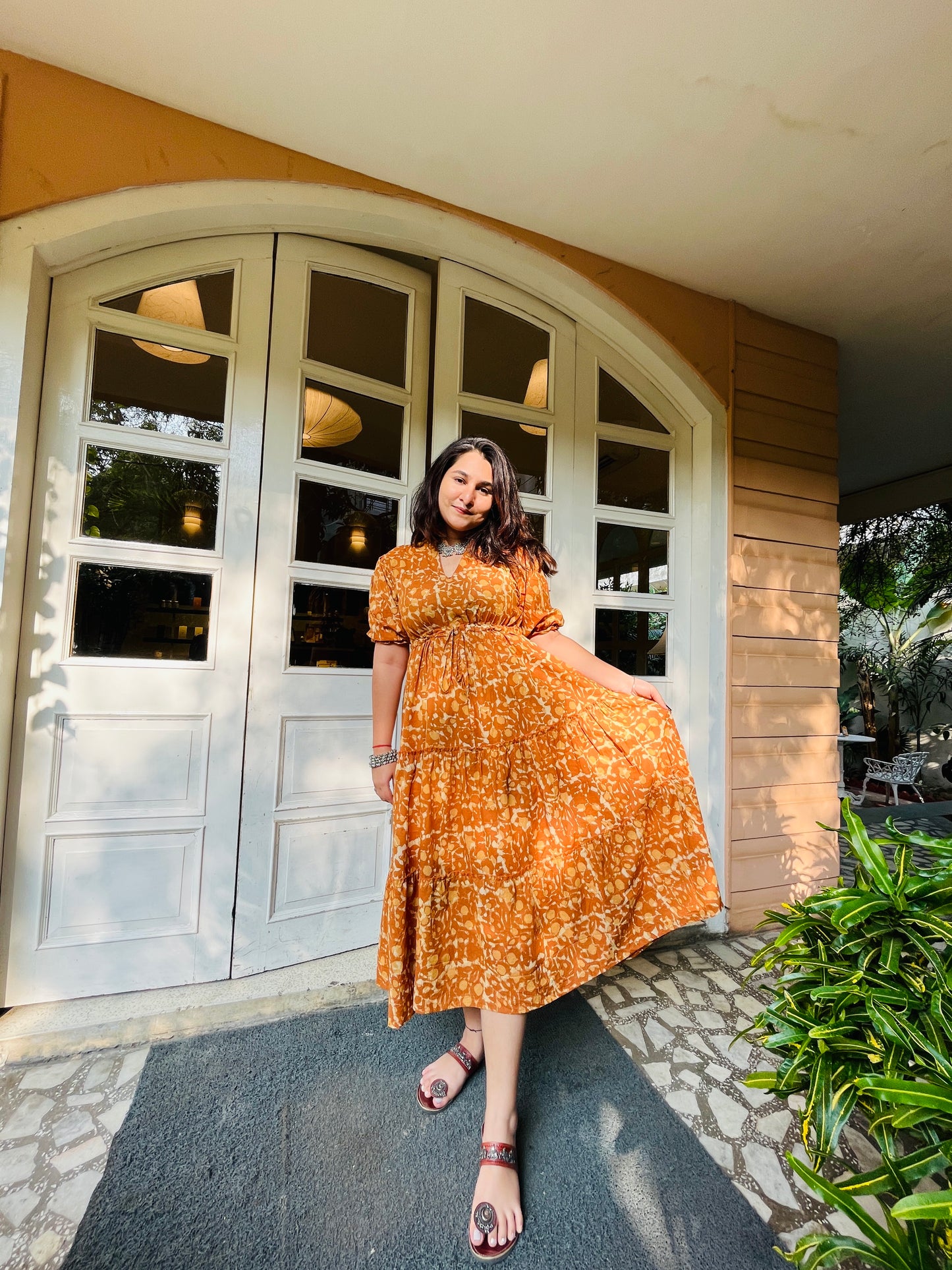 "Pondicherry" Yellow Print Layered Maxi Dress