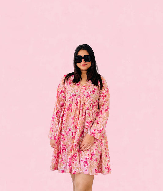 "Gulaab" Pink Floral Print Mini Dress